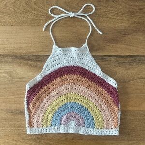 Hand-Crochet Rainbow Halter Top – Boho Festival Knit
